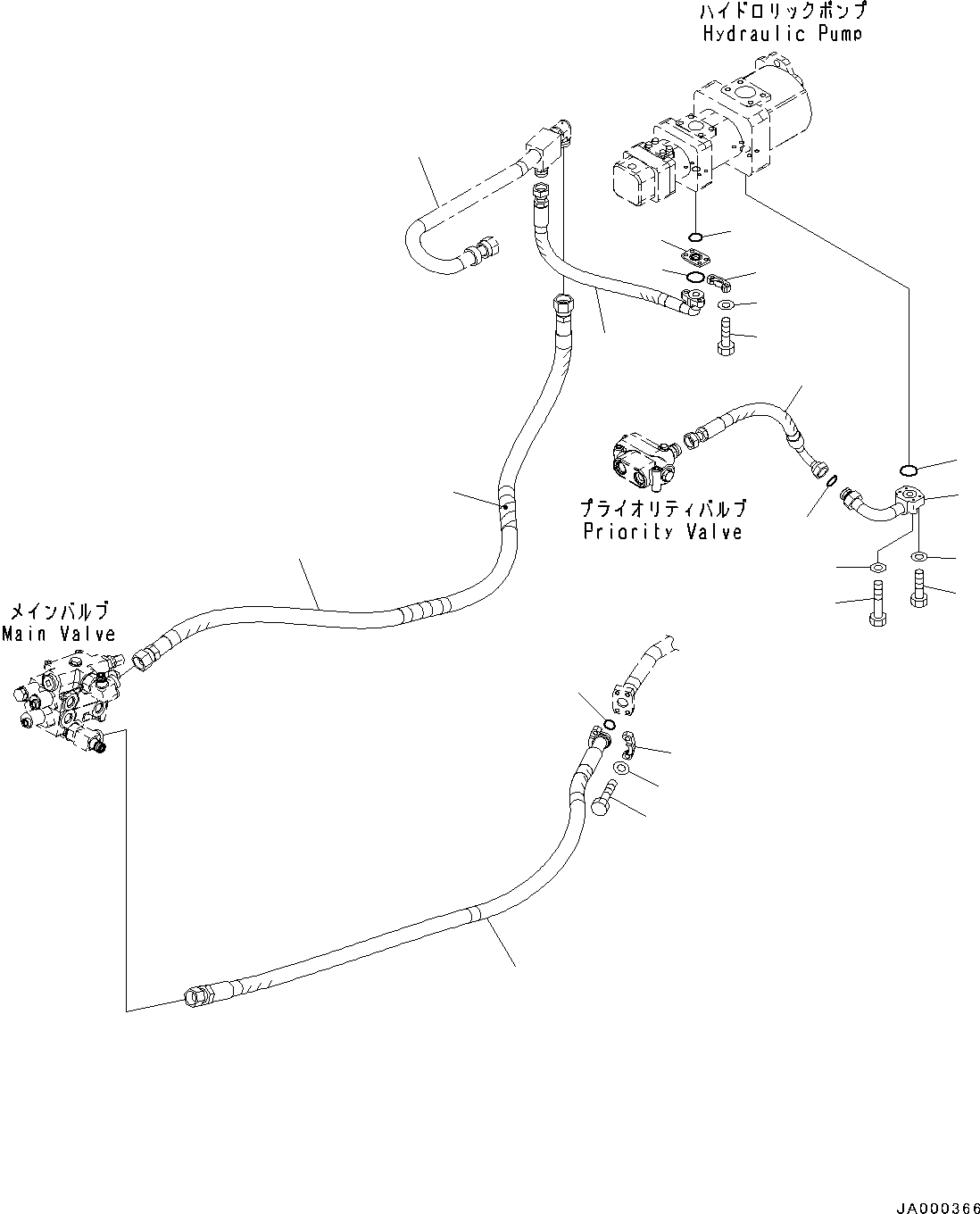 Wheel Loaders Komatsu / WA200-6 S/N C10001-UP(0000250B) / Hydraulic Circuit, Without Electronic Controlled Suspension System (ECSS)  Steering Drain Piping (#C10001-)(H008001 : H4200-002001)