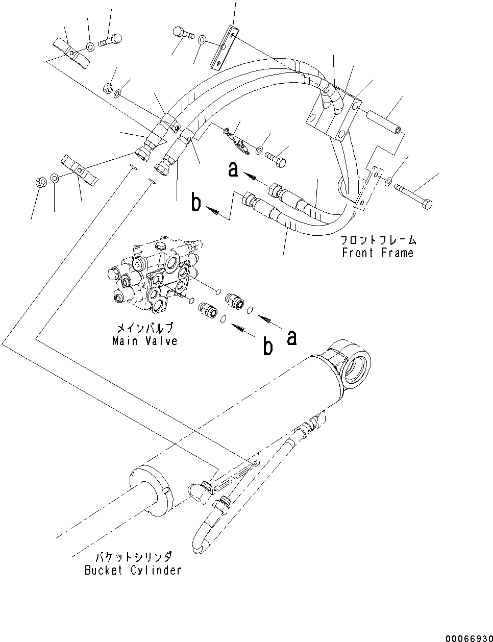 Wheel Loaders Komatsu / WA200-6 S/N C10001-UP(0000250B) / Hydraulic Circuit, Without Electronic Controlled Suspension System (ECSS)  Dump Cylinder Piping (#C10001-)(H008003 : H4200-002003)