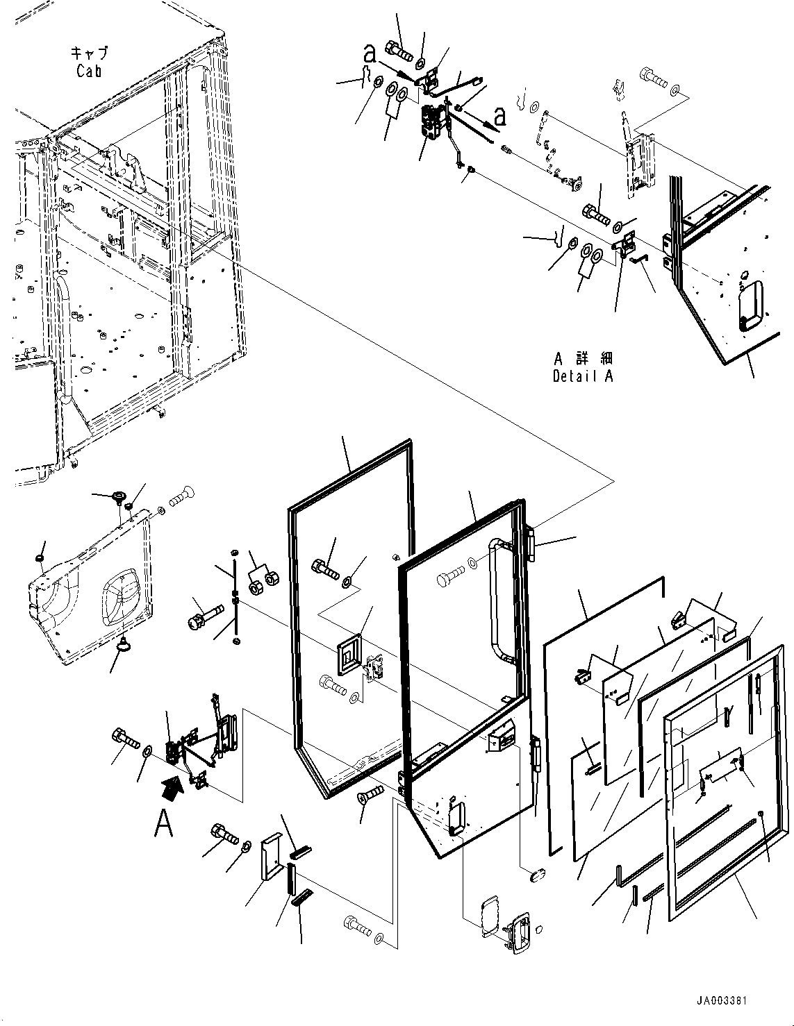 Wheel Loaders Komatsu / WA200-6 S/N C10001-UP(0000250B) / ROPS Cab And Floor Frame Group Door and Latch, LHS (1/2) (#C10001-)(K003002 : K0210-001002)