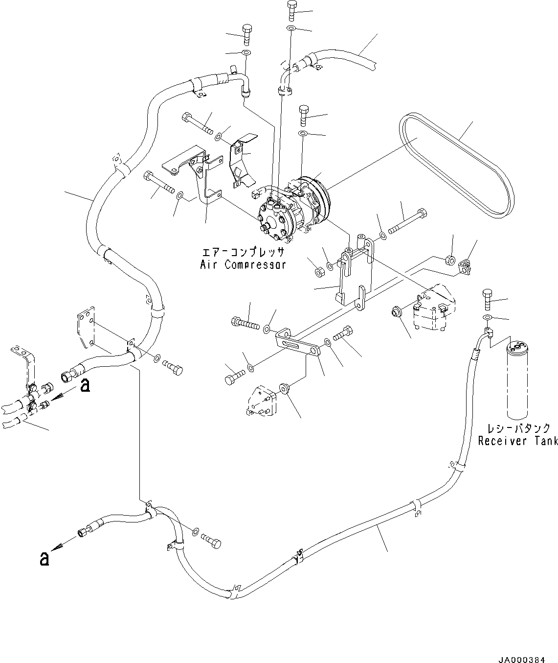 Wheel Loaders Komatsu / WA200-6 S/N C10001-UP(0000250B) / Air Conditioner Compressor Mounts And Piping Piping (#C10001-)(K007001 : K0711-001001)