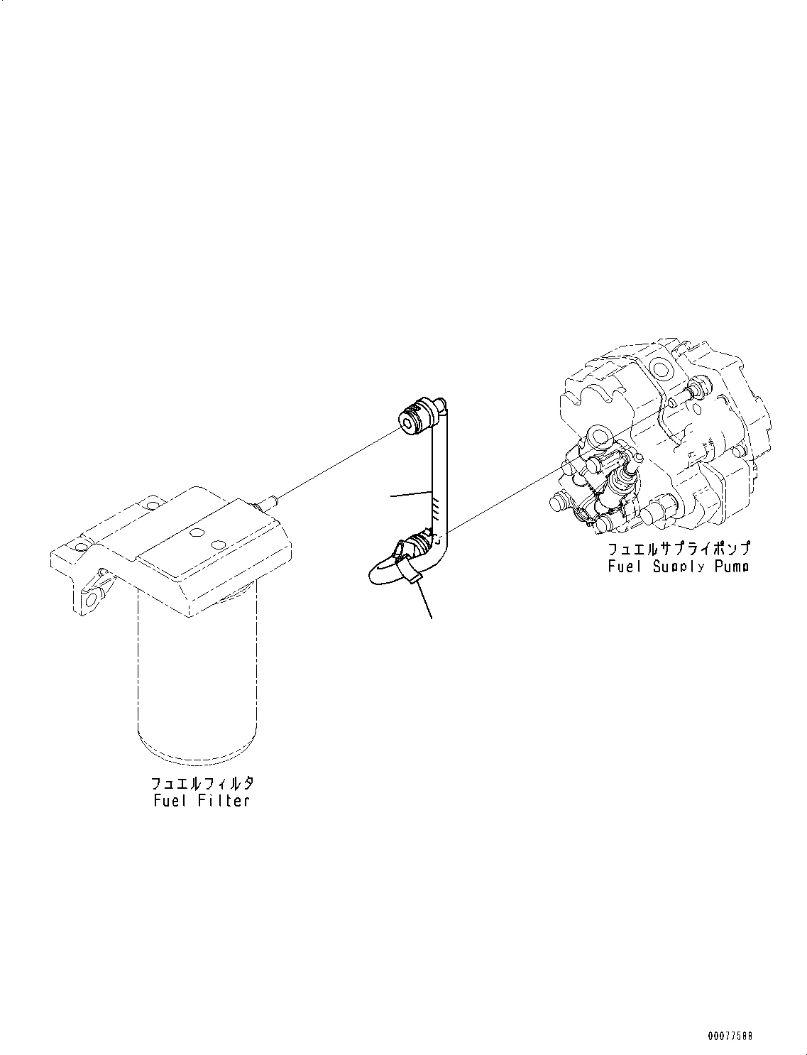 Engines Komatsu / SAA4D107E-1B S/N 26537379-UP (For WA200-6)(0000251B) / Fuel Filter Plumbing, Extra Poor Fuel Spec. (#26537379-)(D007001 : AFF20-002001)