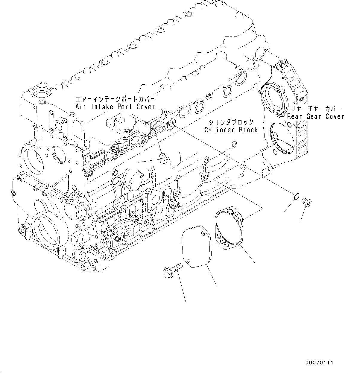Komatsu parts book diagram for SAA6D107E-1J S/N 26534228-UP (For WA320-6/WA320PZ-6): REAR GEAR COVER FITTING PARTS (#26534228-)
