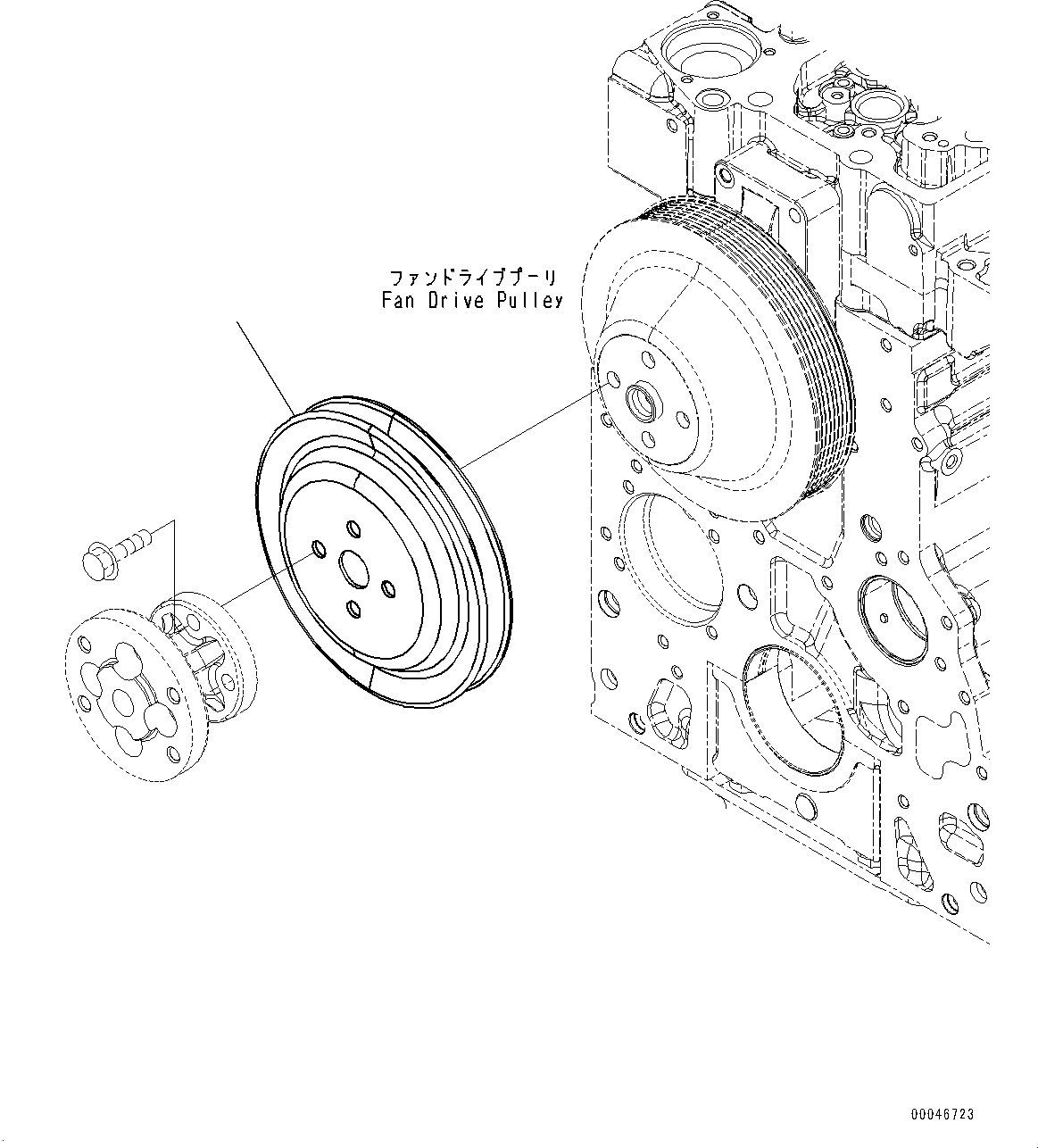 Komatsu parts book diagram for SAA6D107E-1J S/N 26534228-UP (For WA320-6/WA320PZ-6): ACCESSORY DRIVE PULLEY (#26534228-)