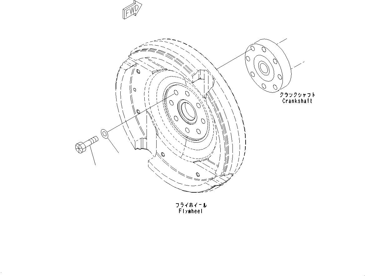 Komatsu parts book diagram for SAA6D107E-1J S/N H62051 - Up (For WA320-6): FLYWHEEL MOUNTING