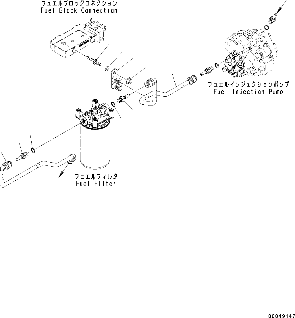 Komatsu parts book diagram for SAA6D107E-1J S/N H62051 - Up (For WA320-6): FUEL FILTER PIPING