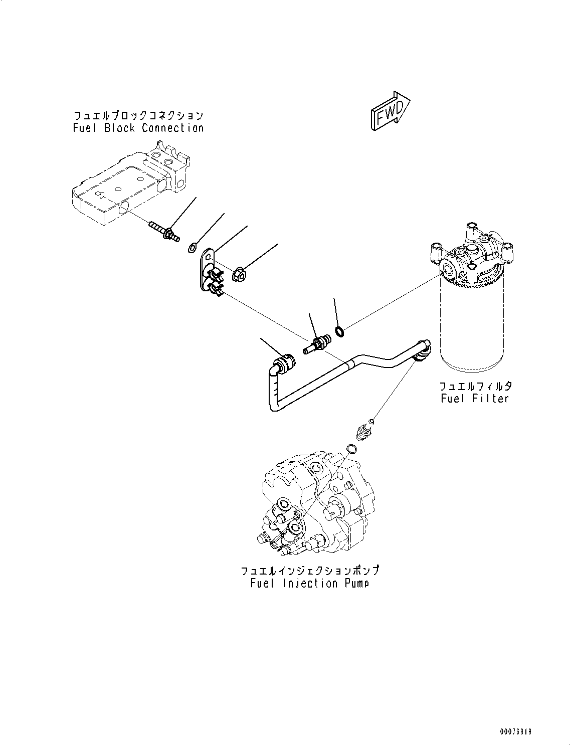 Komatsu parts book diagram for SAA6D107E-1J S/N H62051 - Up (For WA320-6): FUEL FILTER PIPING, WATER+DUST, ADDITIONAL FILTER
