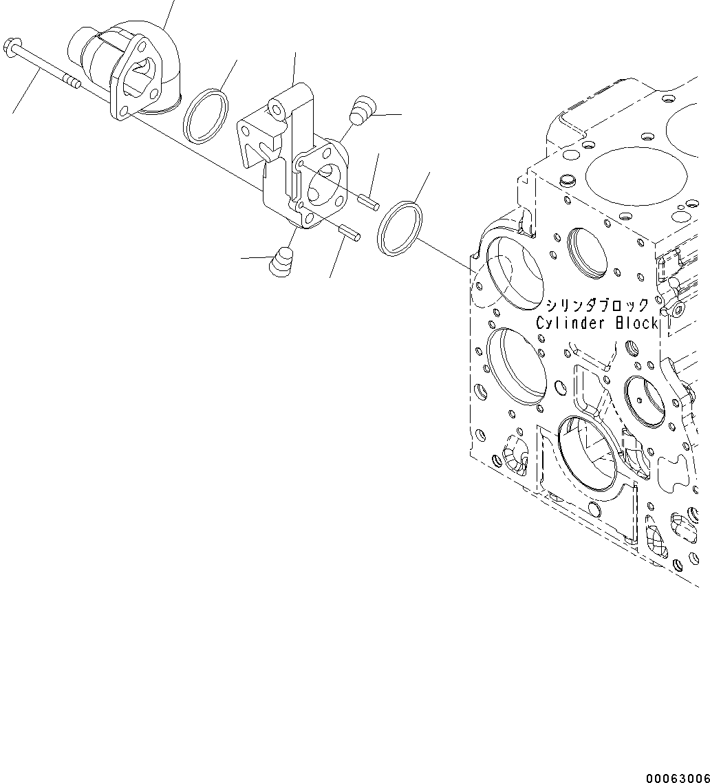 Komatsu parts book diagram for SAA6D107E-1J S/N H62051 - Up (For WA320-6): WATER INLET CONNECTOR