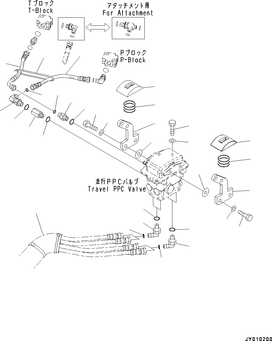 Excavators Komatsu / PC18MR-3 S/N 20001-UP(0000268c) / Floor Frame, Travel Motor  Piping (#20001-)(K013005 : K1110-004004)