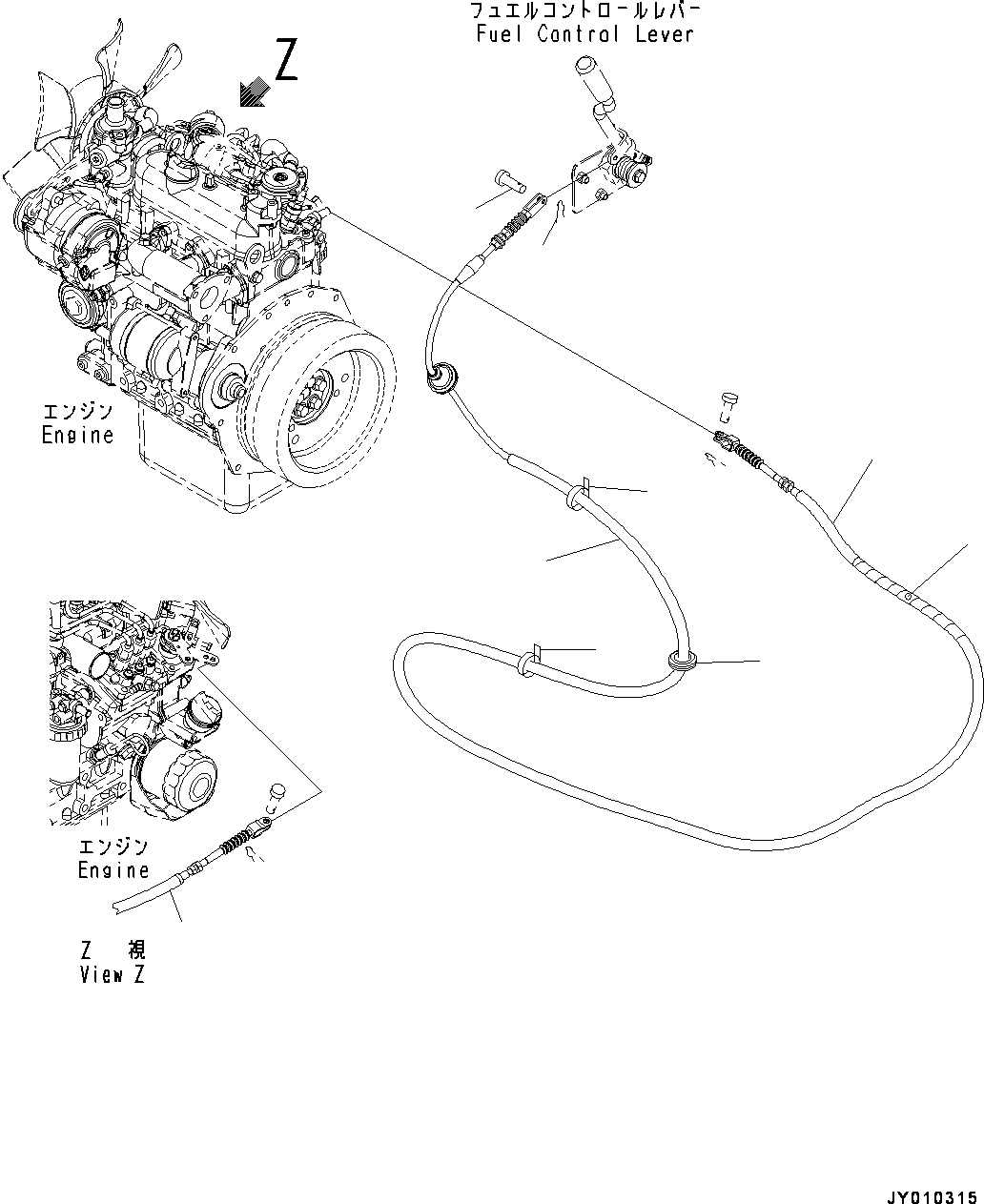 Excavators Komatsu / PC18MR-3 S/N 20001-UP(0000268c) / Floor Frame, Fuel Control Cable (#20001-)(K014026 : K1110-006022)