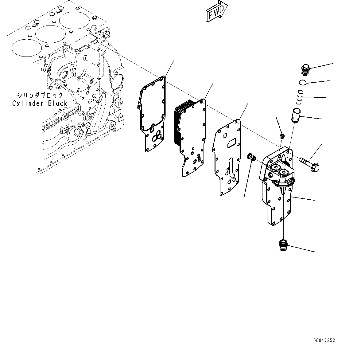 Komatsu parts book diagram for SAA6D107E-1CC S/N 26540705-UP (For GD655-5/GD675-5): ENGINE OIL COOLER (#26593997-)