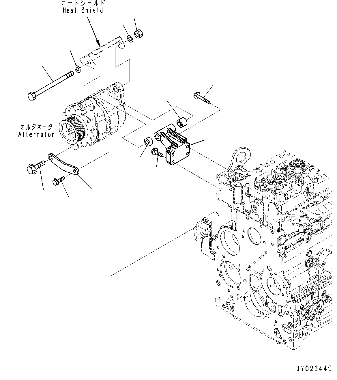 Komatsu parts book diagram for SAA6D107E-1CC S/N 26540705-UP (For GD655-5/GD675-5): ALTERNATOR MOUNTING (#26540705-)