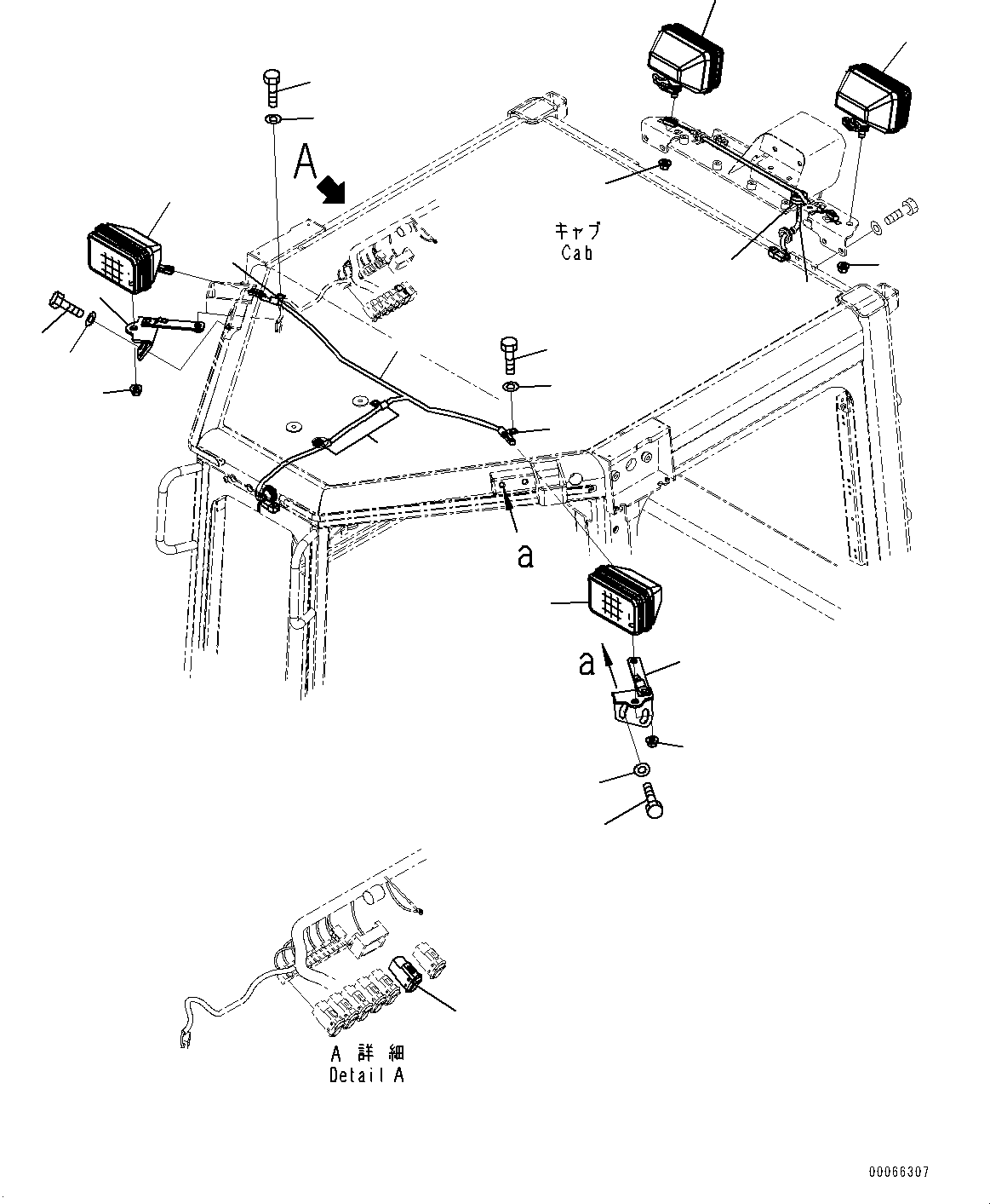 Bulldozers Komatsu / D155AX-6 S/N 81028-UP (For EU)(0000294c) / Front Working Lamp and Rear side Working Lamp (#81028-)(E007001 : E0300-002001)