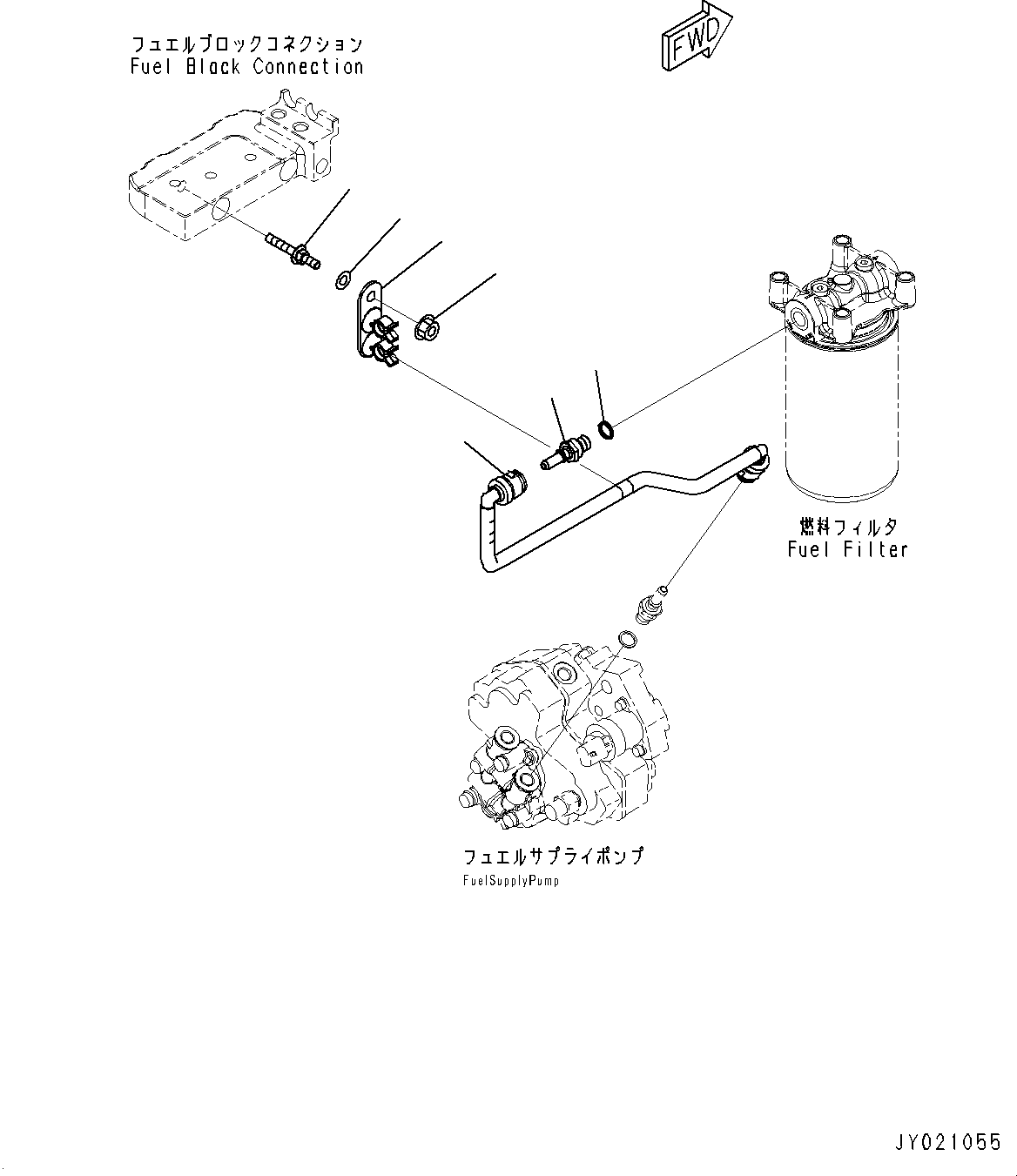 Komatsu parts book diagram for SAA6D107E-1D S/N 26537463-UP (For WA380-6): FUEL FILTER PIPING (#26537463-26544421)