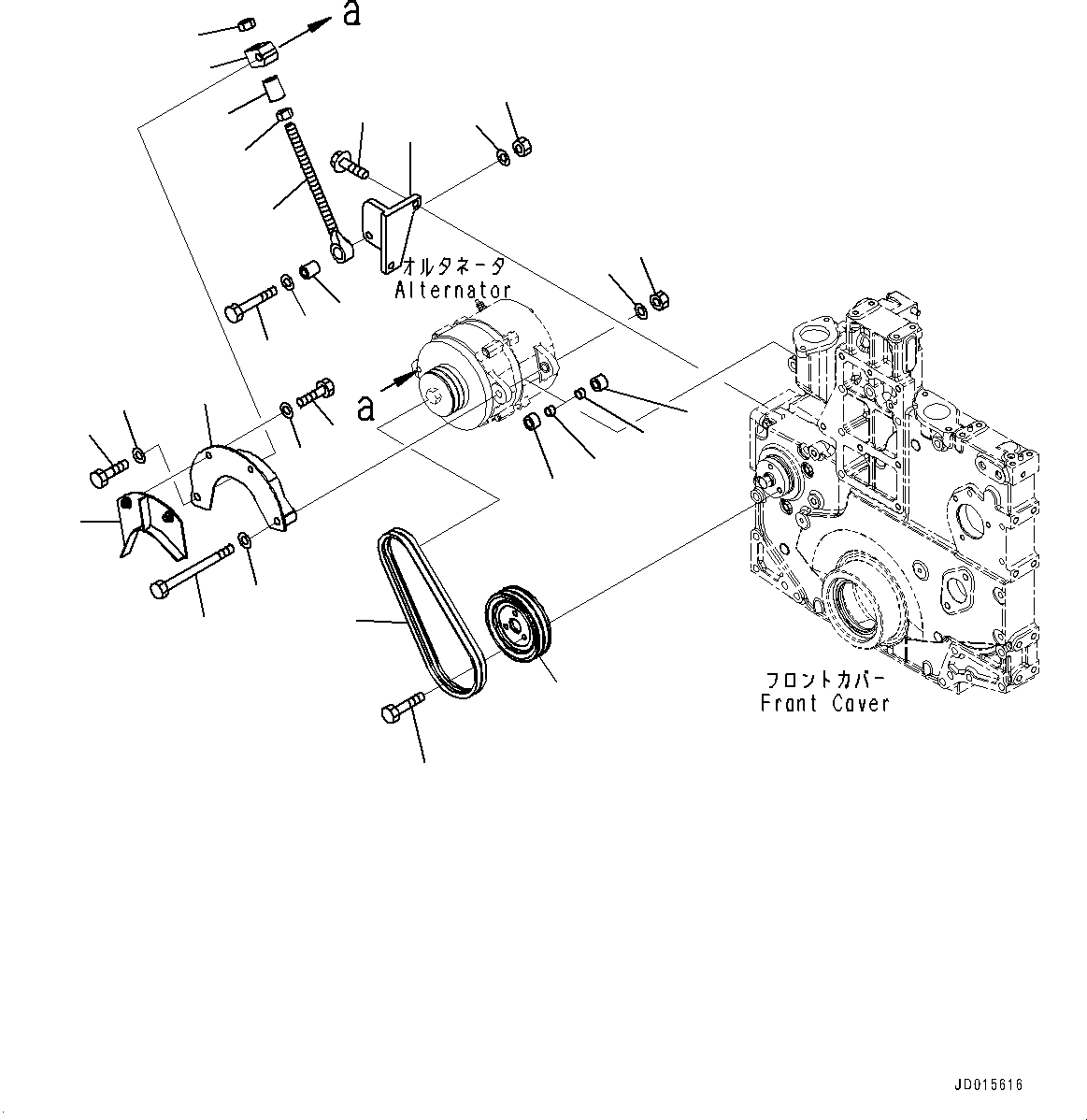 Komatsu parts book diagram for SAA6D140E-5G S/N 535751-UP (For D155AX-6): ALTERNATOR, MOUNTING PARTS (#535751-535855)