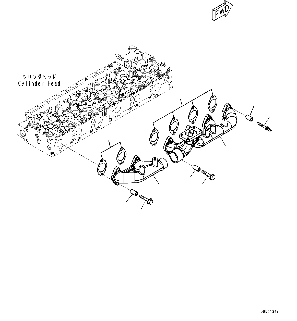 Engines Komatsu / SAA6D114E-3C S/N 26856759-UP (For WA430-6)(0000309c) / Exhaust Manifold (#26867488-)(A009001 : ATB30-003001)