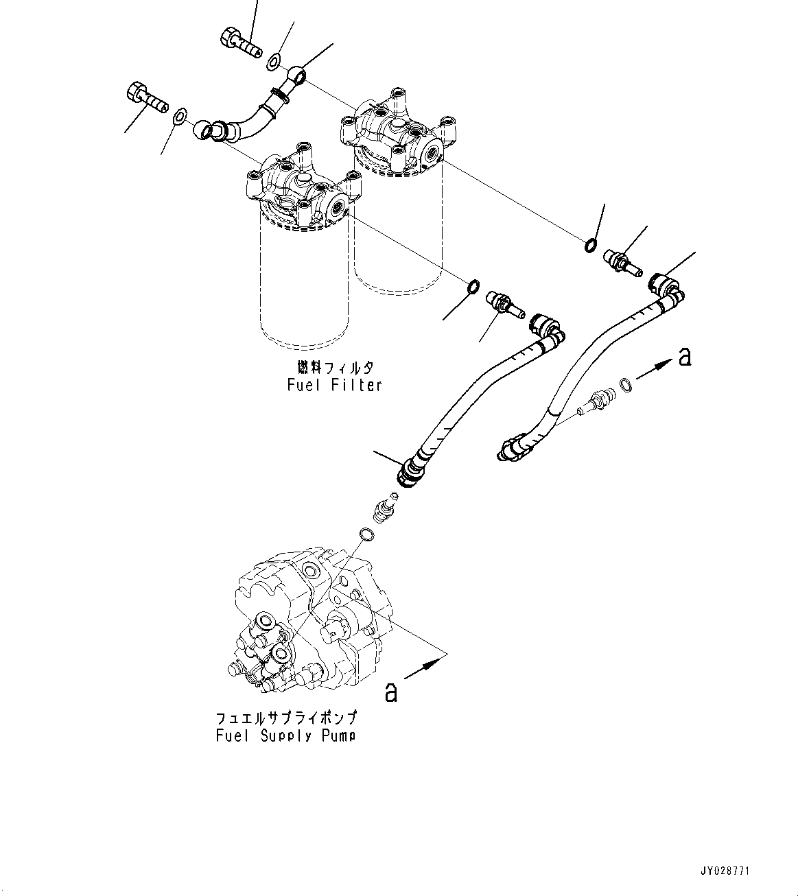 Komatsu parts book diagram for SAA6D107E-1E S/N 26537659-UP (For PC270-8/PC270LC-8/PC290LC-8): FUEL FILTER PIPING (#26537659-)