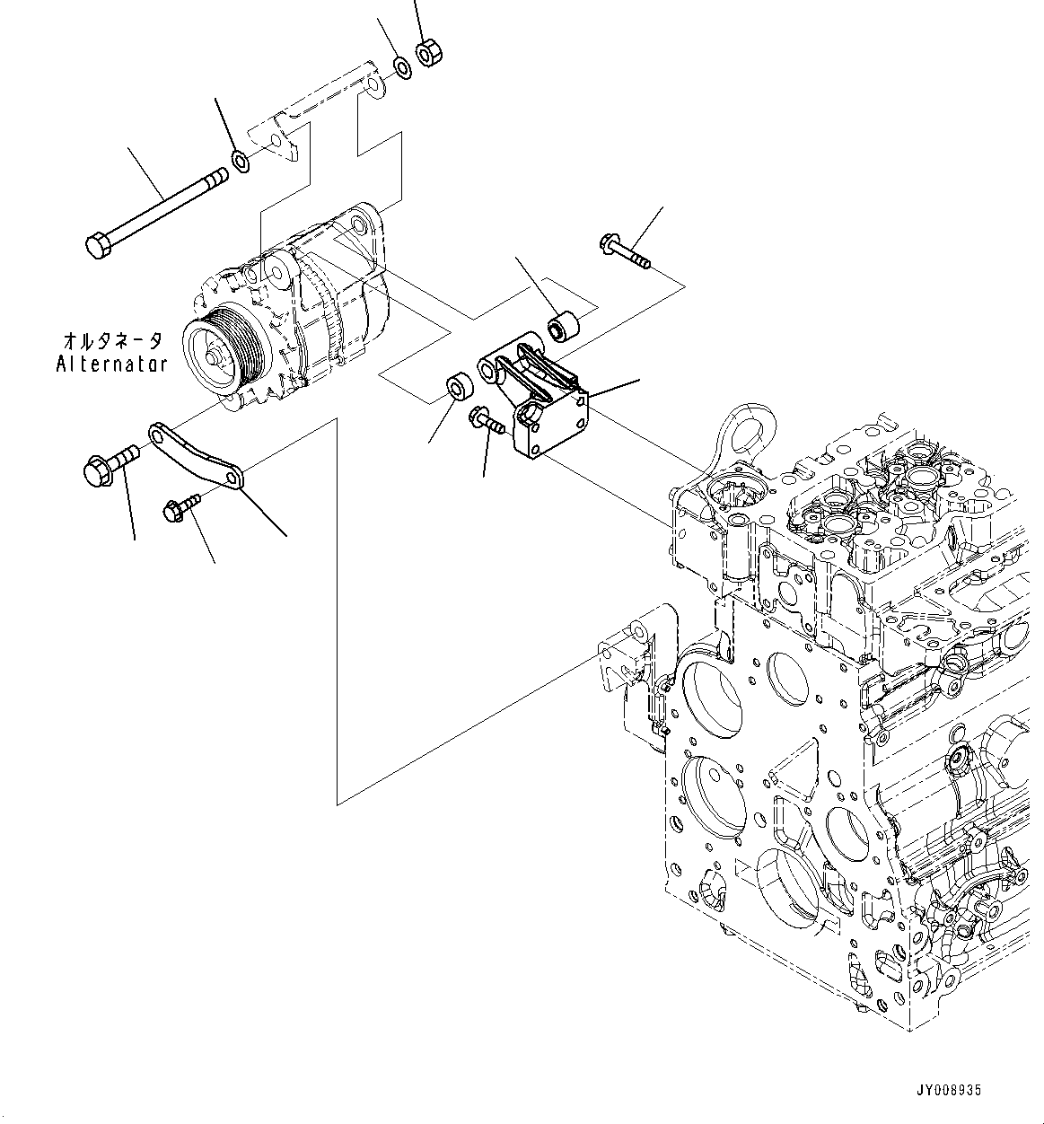Komatsu parts book diagram for SAA6D107E-1E S/N 26537659-UP (For PC270-8/PC270LC-8/PC290LC-8): ALTERNATOR MOUNTING (#26537659-)
