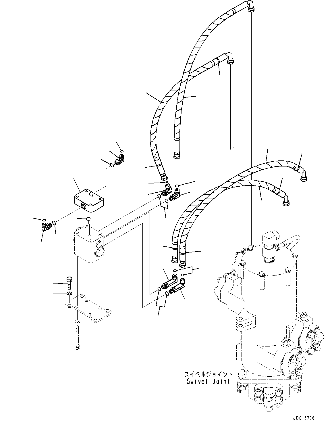 Excavators Mining Komatsu / PC2000-8 S/N 20196-UP (Extreme Cold Area Arrangement (-40 deg C))(0000317c) / Proportional Pressure Control (PPC) Pump Return Piping, Hose (2/2) (#20196-)(H027003 : H1841-001003)