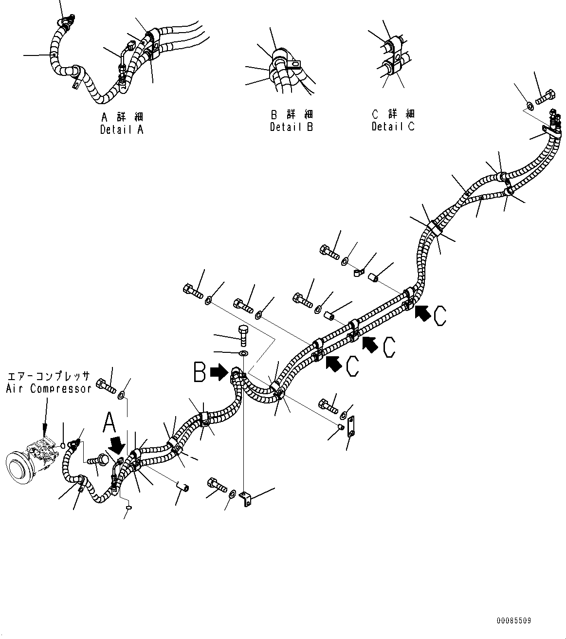 Bulldozers Komatsu / D85EX-15E0 S/N 11609-UP (ecot3)(0000343c) / Air Compressor, Piping (1/3) (#11609-)(B007003 : B0710-005003)