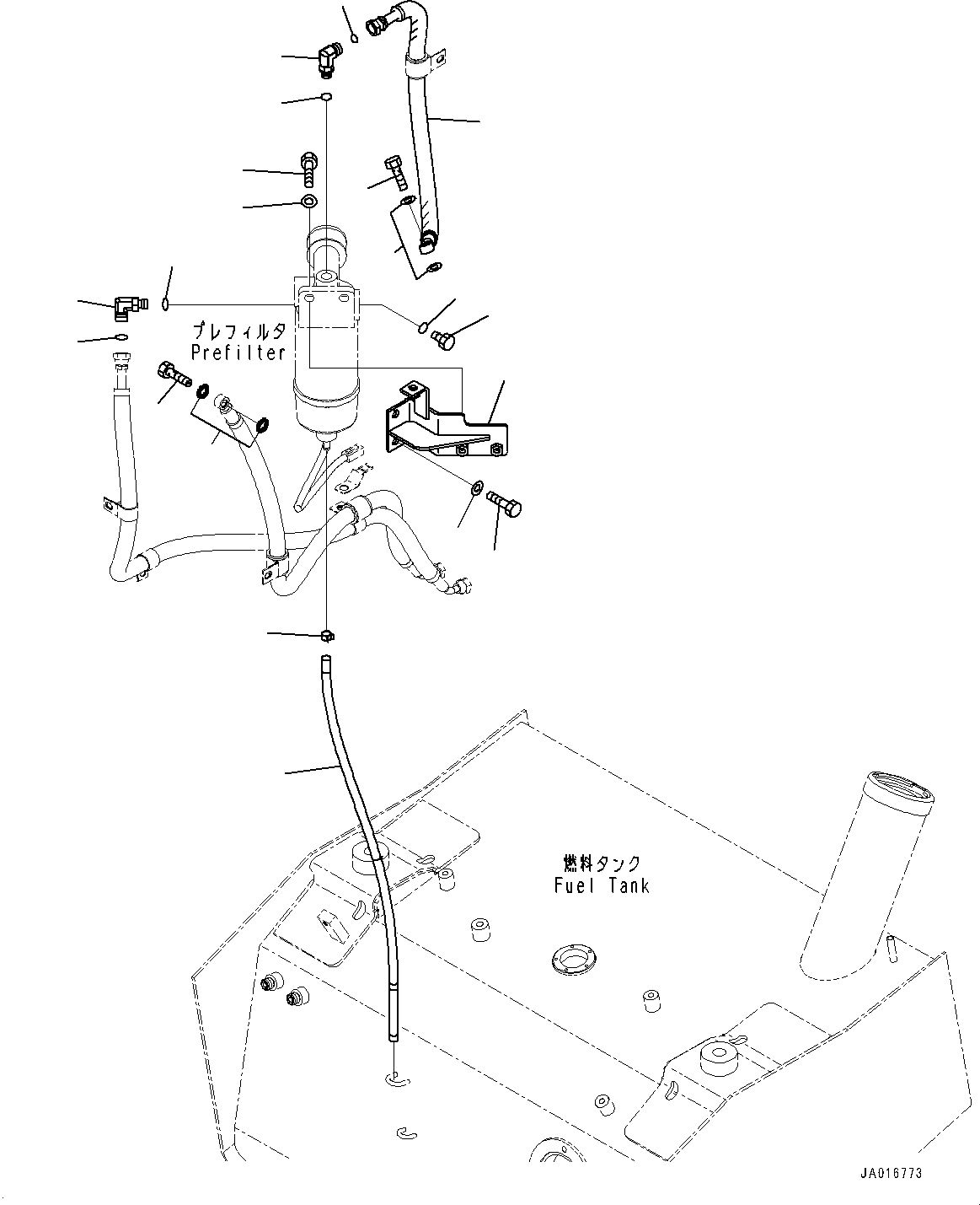 Wheel Loaders Komatsu / WA250PZ-6 S/N 75750-UP (For N.America)(0000386c) / Fuel Tank, Prefilter and Mounting (#75750-)(D001003 : D0100-001003)