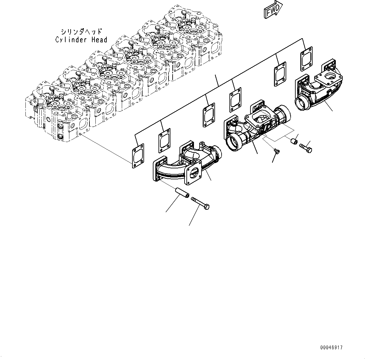 Engines Komatsu / SAA6D140E-5CR S/N 630276-UP (For HM400-2R)(0000402c) / Exhaust Manifold (#630276-)(A006001 : A1510-001001)