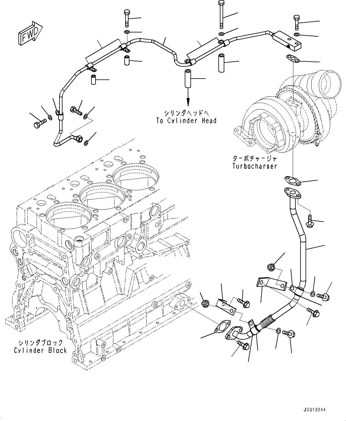 Engines Komatsu / SAA6D140E-5CR S/N 630276-UP (For HM400-2R)(0000402c) / Turbocharger, Lubricating Oil Piping (#630276-)(A007003 : A1530-001003)