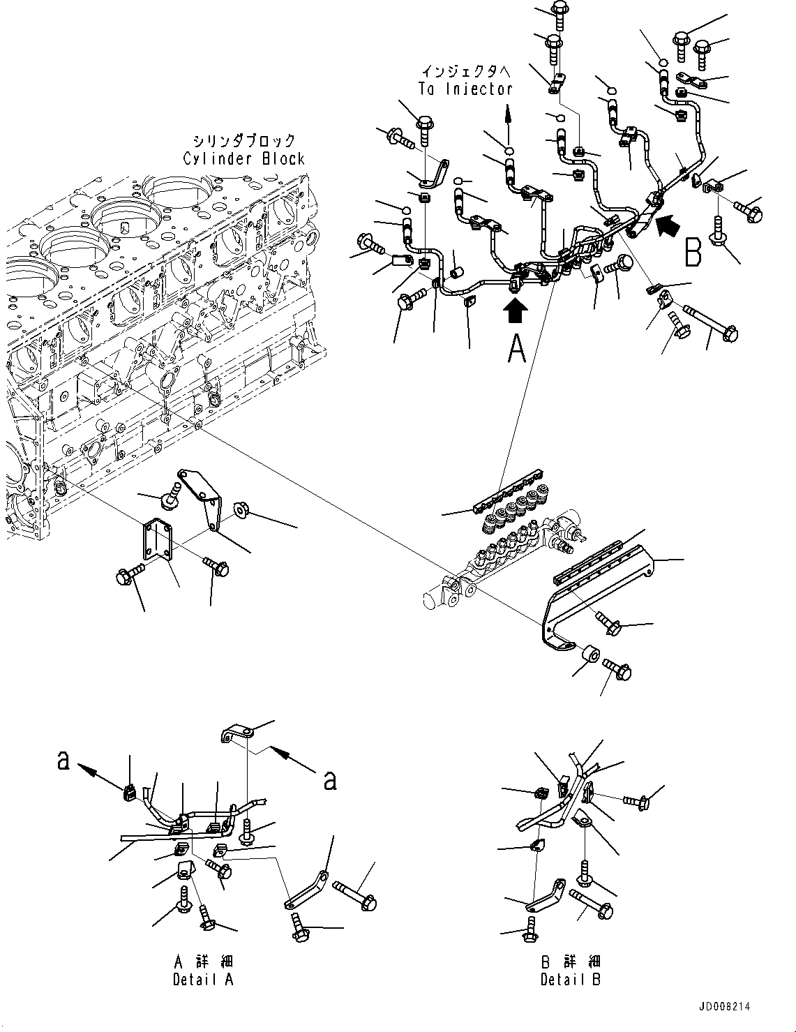 Engines Komatsu / SAA6D140E-5CR S/N 630276-UP (For HM400-2R)(0000402c) / Fuel Supply Pump Bracket and Piping, Lubricating Oil Piping (#630276-)(D011001 : A4030-001001)