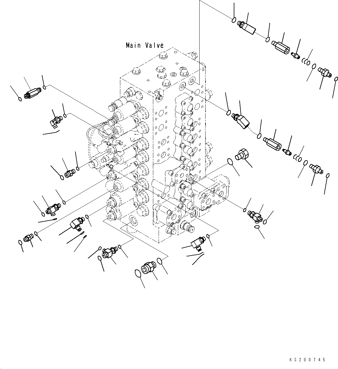 Komatsu parts book diagram for PC228USLC-8 S/N 50001-UP: MAIN CONTROL VALVE, 2-ADDITIONAL ACTUATOR PIPING, CONNECTING PARTS, FOR EU (1/2)