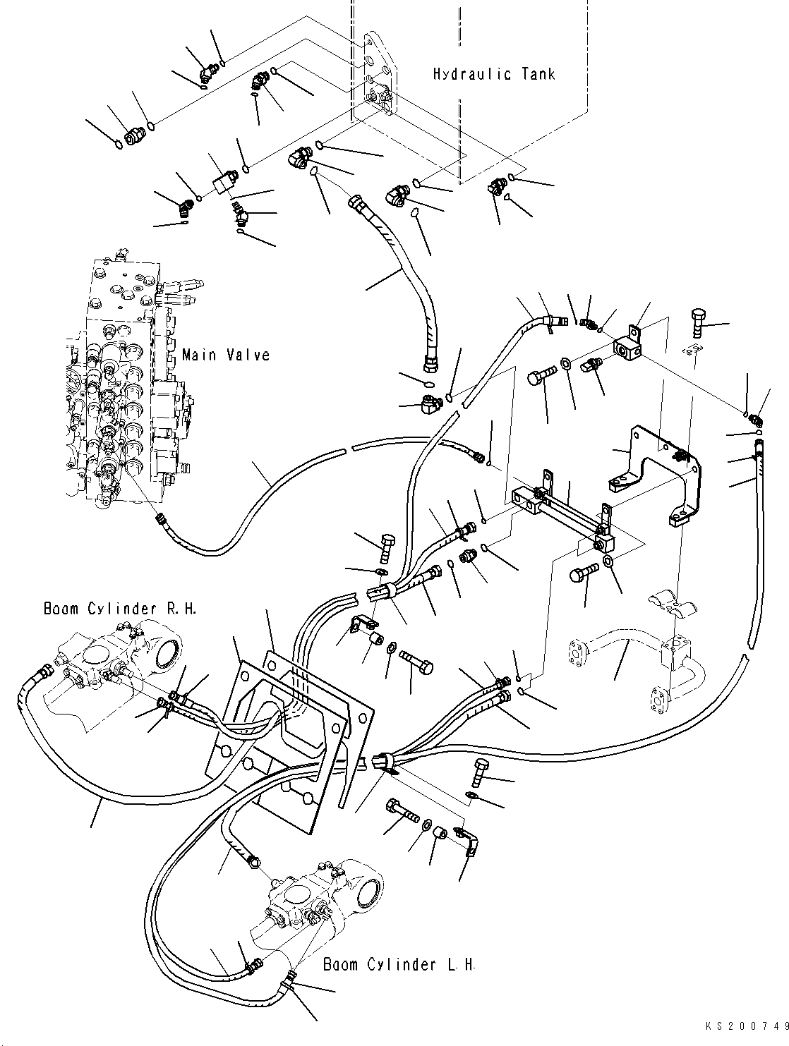 Komatsu parts book diagram for PC228USLC-8 S/N 50001-UP: BURST VALVE PIPING, FOR EU