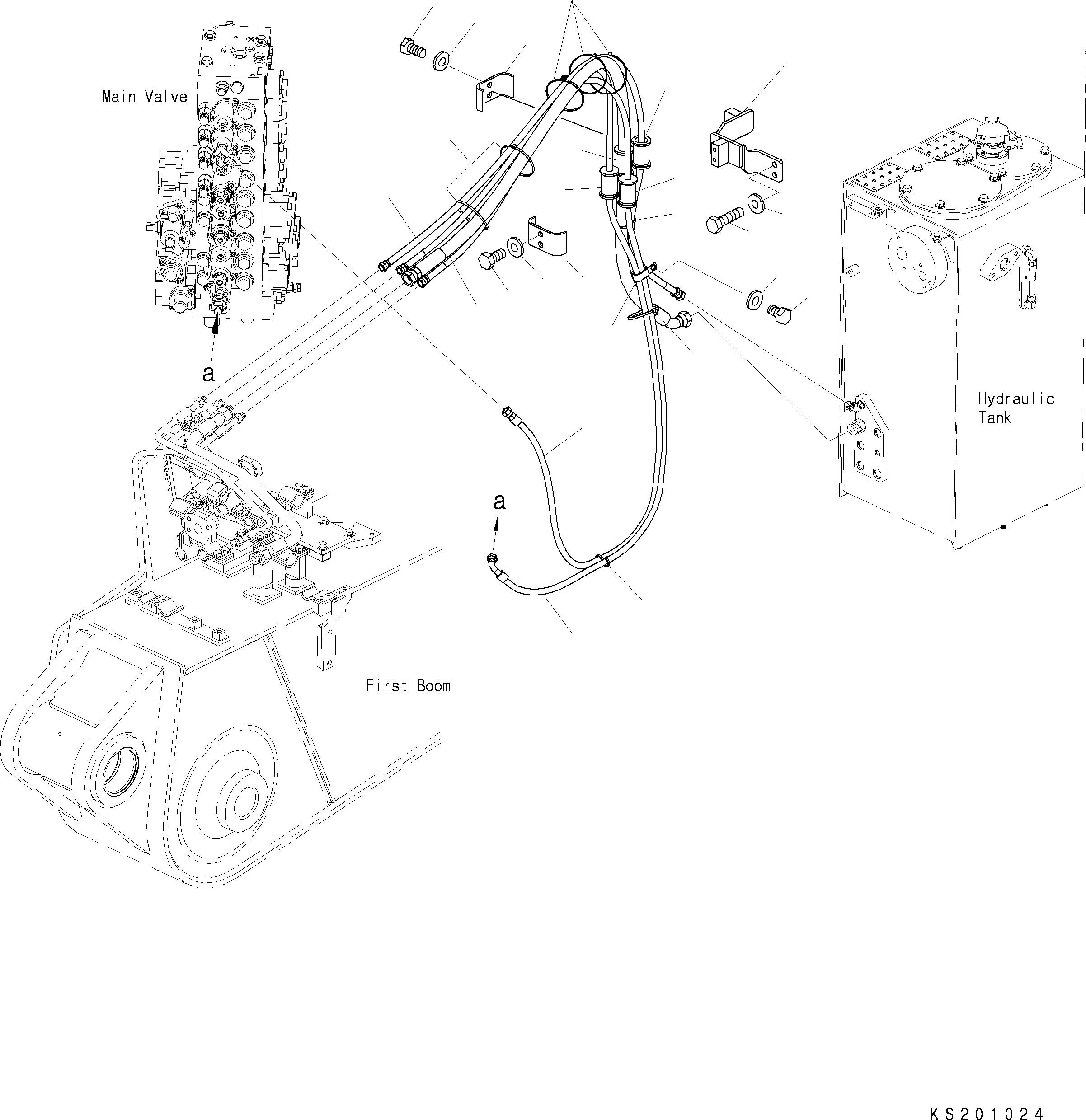 Komatsu parts book diagram for PC228USLC-8 S/N 50001-UP: BURST VALVE PIPING, ARM PIPING, FOR 2-PIECE BOOM, FOR EU (#50180-)