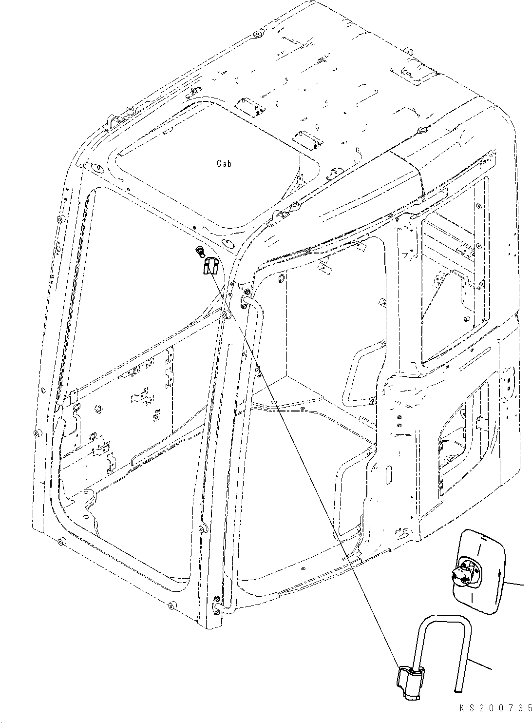 Komatsu parts book diagram for PC228USLC-8 S/N 50001-UP: REARVIEW MIRROR, LHS, FOR EU