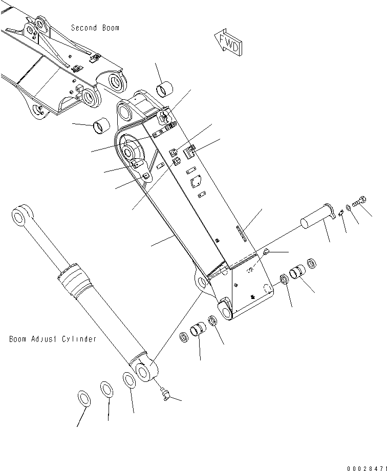 Excavators Komatsu / PC228USLC-8 S/N 50001-UP(0000411U) / 2-Piece Boom, First Boom and Adjust Cylinder Pin, For EU (#50180-)(T002001 : X21-2091080)