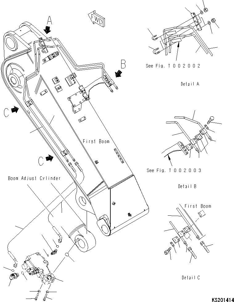 Excavators Komatsu / PC228USLC-8 S/N 50001-UP(0000411U) / 2-Piece Boom, Burst Valve Line, Boom Adjust Cylinder Side, For EU (#50772-)(T002017 : X95-0366630)