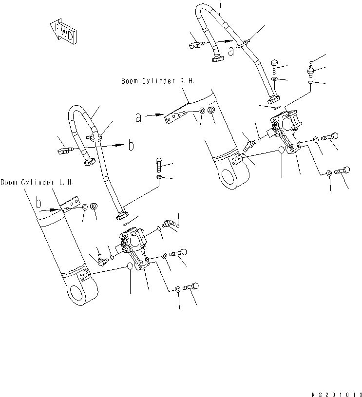 Excavators Komatsu / PC228USLC-8 S/N 50001-UP(0000411U) / Boom Cylinder, With Anti-Drop Valve, Related Parts, For 2-Piece Boom, For EU (#50180-)(T004005 : X21-1272710-01)