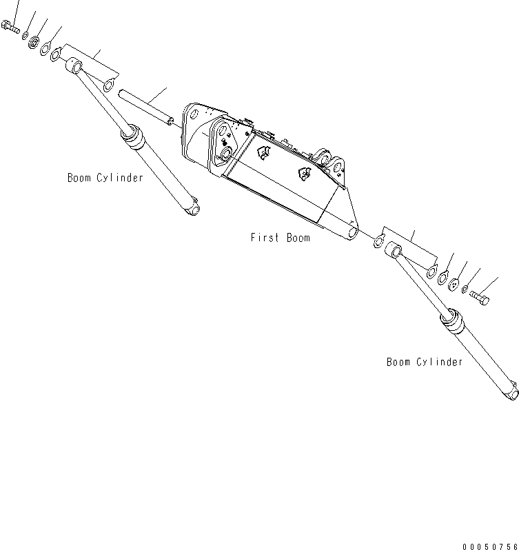 Komatsu parts book diagram for PC228USLC-8 S/N 50001-UP: BOOM CYLINDER HEAD PIN, FOR 2-PIECE BOOM, FOR EU (#50180-)