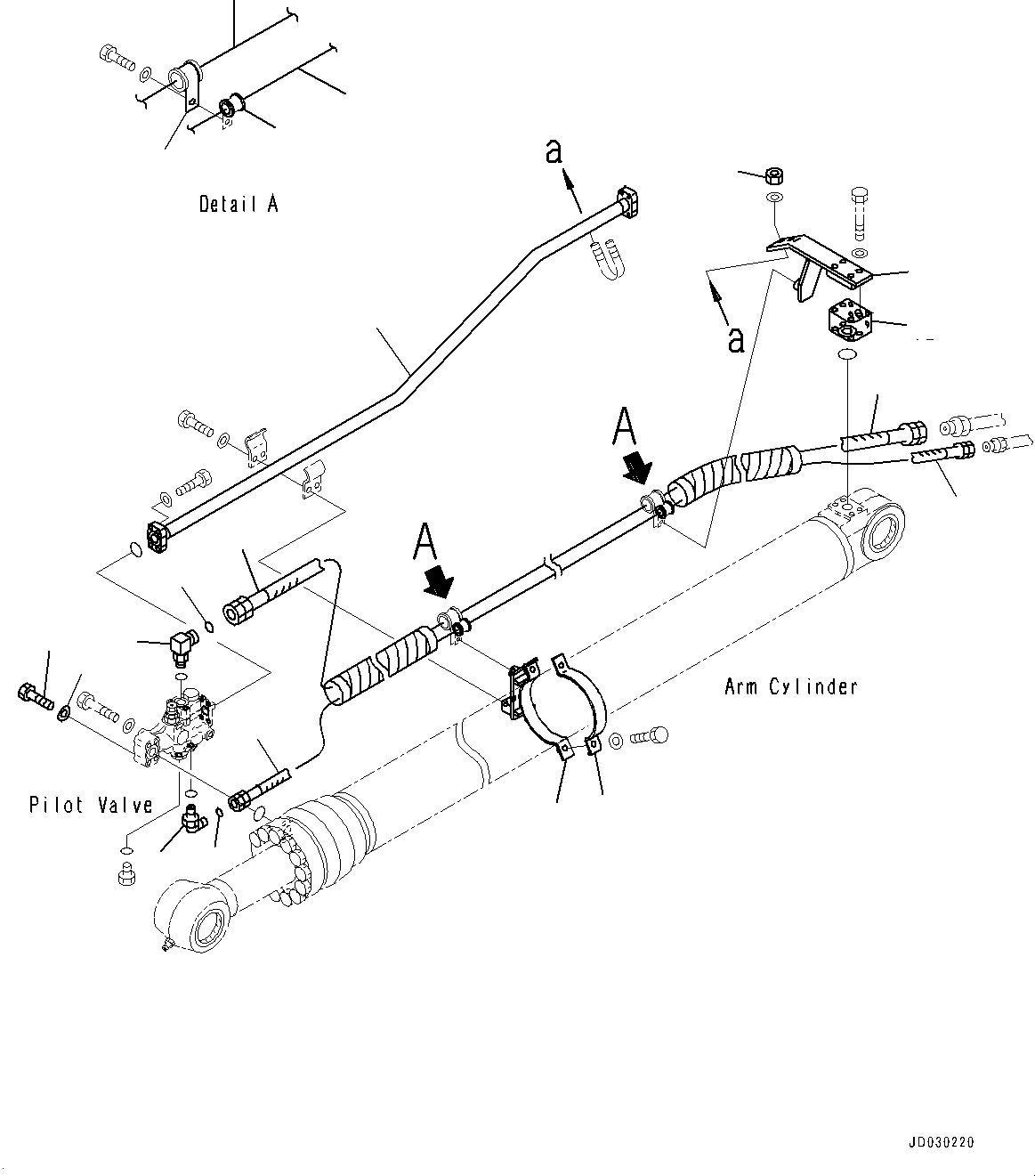 Komatsu parts book diagram for PC228USLC-8 S/N 50001-UP: ARM CYLINDER, WITH ANTI-DROP VALVE, BURST VALVE PIPING, FOR EU (1/2)