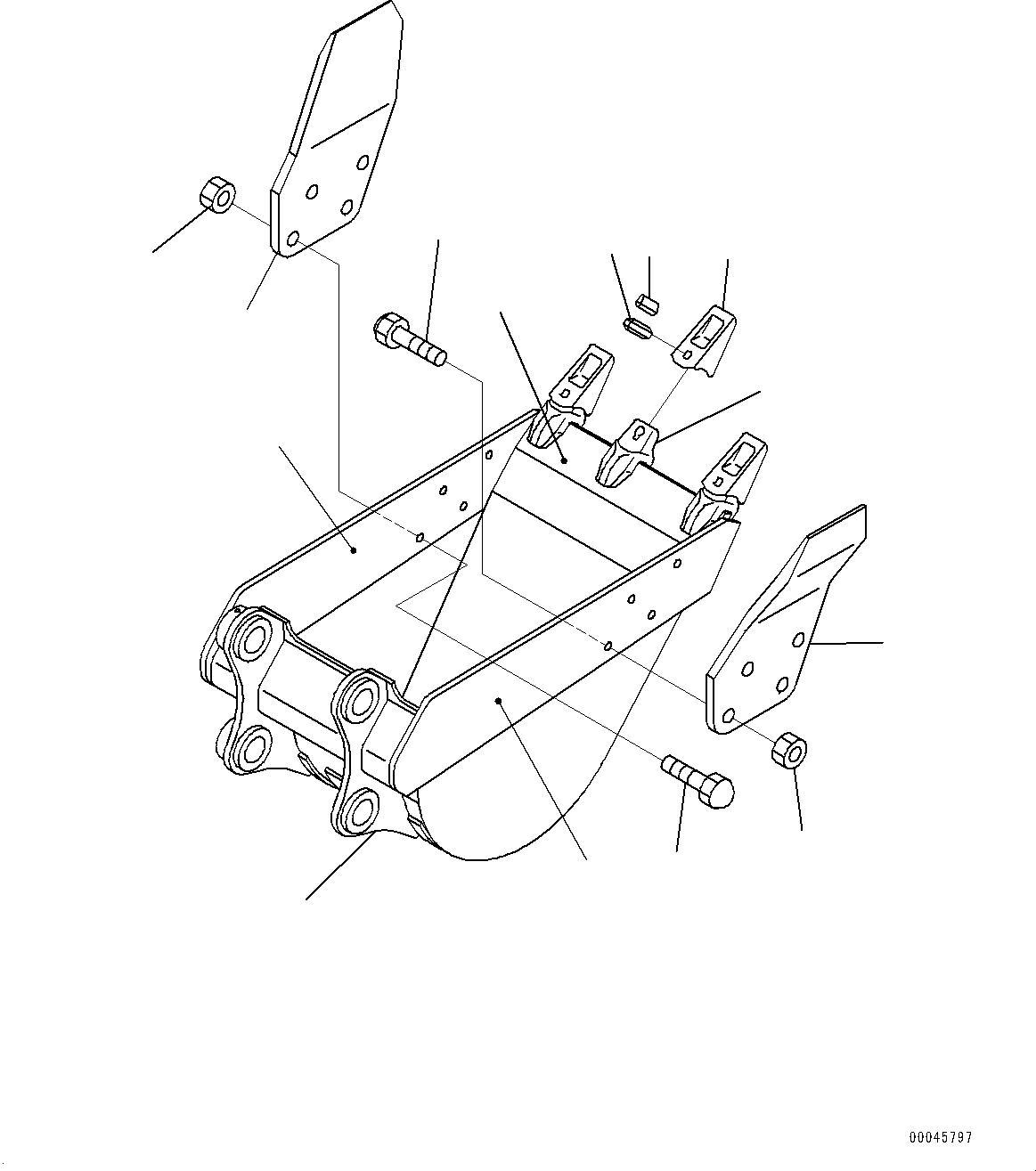 Komatsu parts book diagram for PC228USLC-8 S/N 50001-UP: BUCKET, 0.50M3, 750MM WIDTH, VERTICAL PIN TYPE, SIDE CUTTER, BUCKET