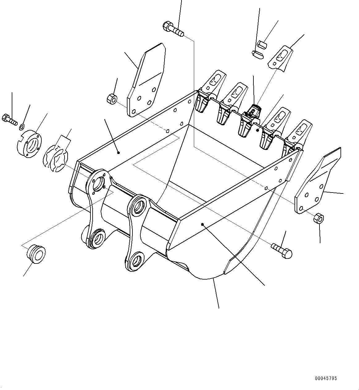 Komatsu parts book diagram for PC228USLC-8 S/N 50001-UP: BUCKET, 0.80M3, 1150MM WIDTH, VERTICAL PIN TYPE, THRUST ADJUSTMENT, SIDE CUTTER