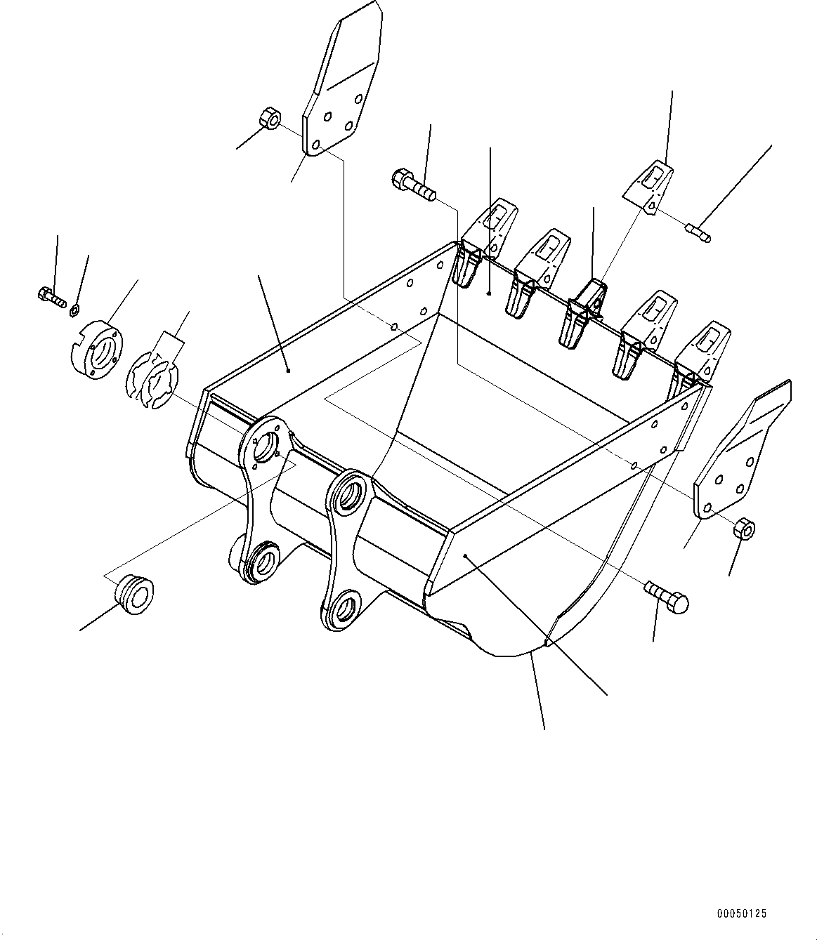 Komatsu parts book diagram for PC228USLC-8 S/N 50001-UP: BUCKET, 0.90M3, 1200MM WIDTH, HORIZONTAL PIN TYPE, THRUST ADJUSTMENT, SIDE CUTTER