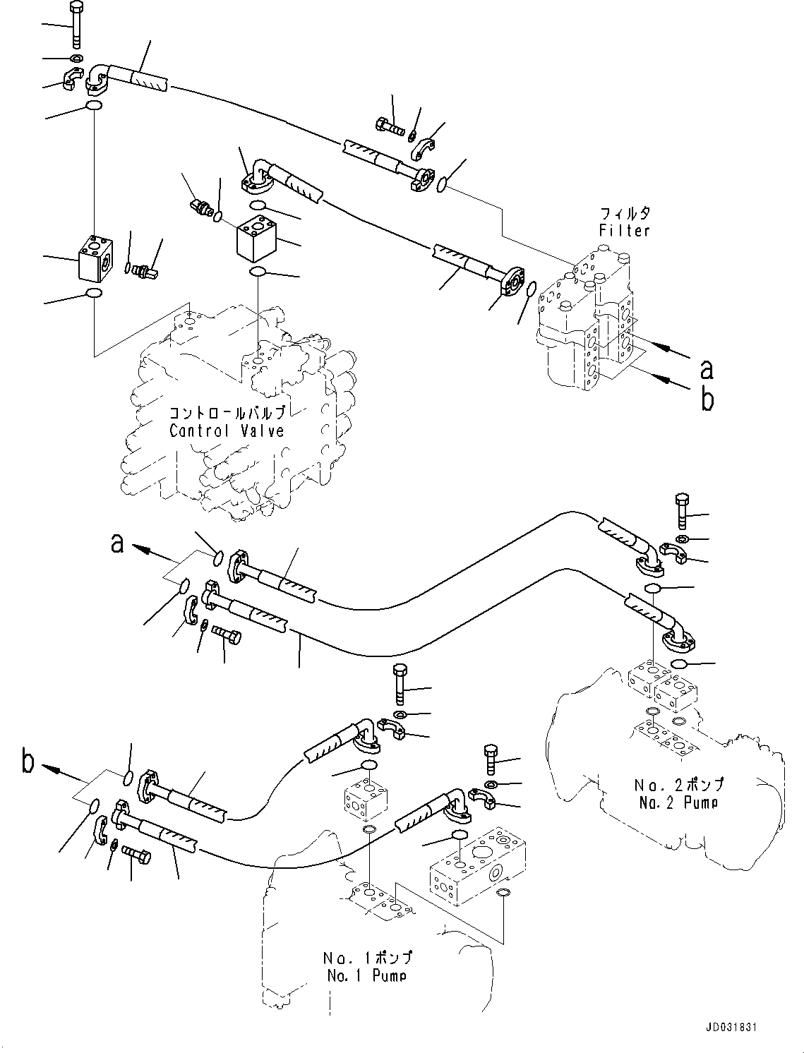 Excavators Komatsu / PC600-8E0 S/N 65001-UP(0000416c) / Delivery Piping, Hose and Block (#65001-)(H015002 : H0312-002002)