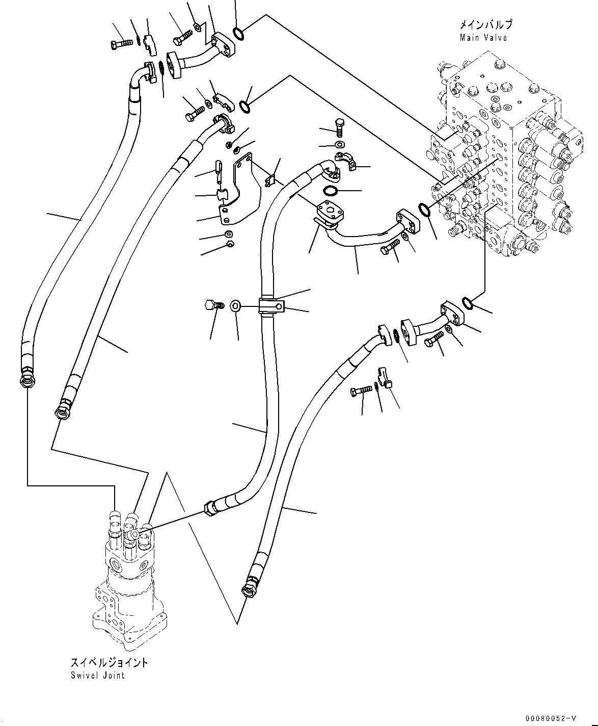 Komatsu parts book diagram for PC200LC-8E0 S/N 1118-UP (Hybrid Spec.): TRAVEL PIPING (#1118-)
