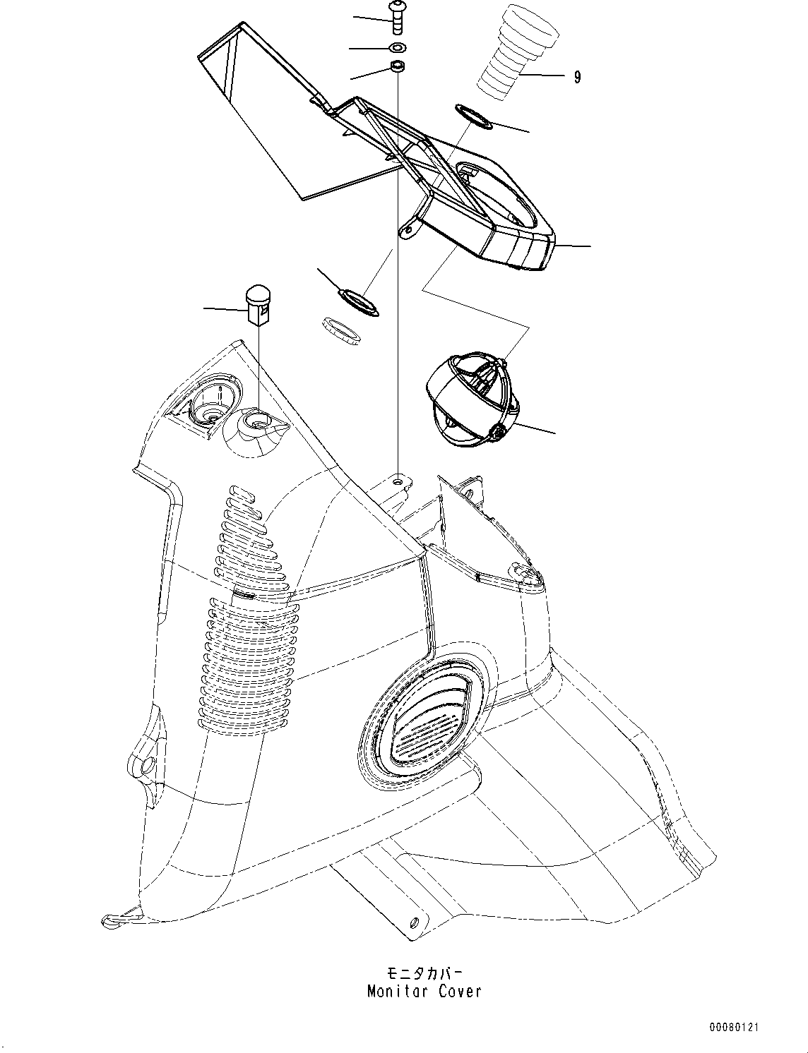 Komatsu parts book diagram for PC200LC-8E0 S/N 1118-UP (Hybrid Spec.): CAB, CAB IN PARTS, MONITOR COVER (#1118-)