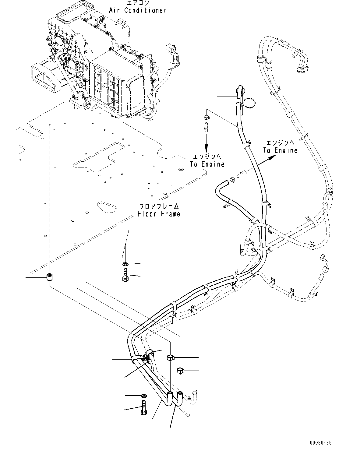 Komatsu parts book diagram for PC200LC-8E0 S/N 1118-UP (Hybrid Spec.): CAB, FLOOR, HEATER HOSE (#1118-)