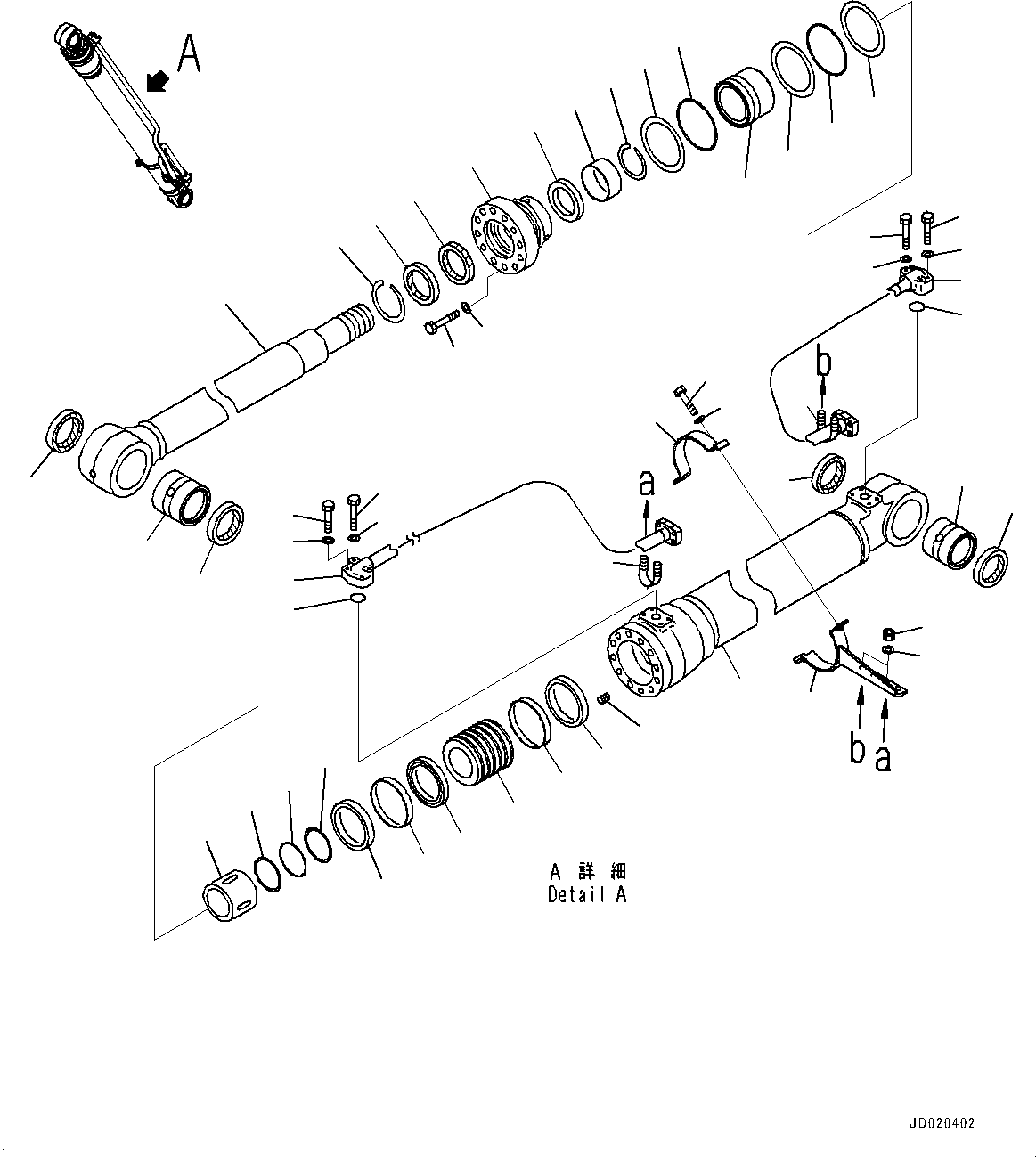 Komatsu parts book diagram for PC200LC-8E0 S/N 1118-UP (Hybrid Spec.): BOOM CYLINDER, INNER PARTS, BOOM CYLINDER, R.H. (#1118-)