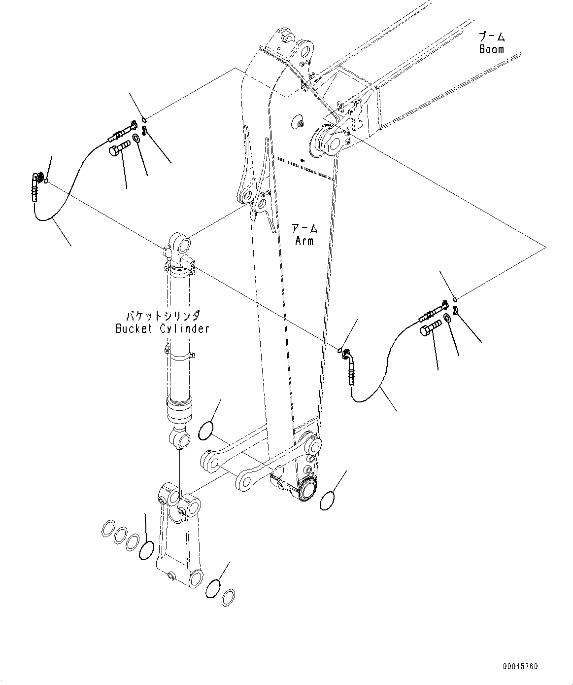 Komatsu parts book diagram for PC200LC-8E0 S/N 1118-UP (Hybrid Spec.): ARM, BUCKET CYLINDER HOSE (#1118-)
