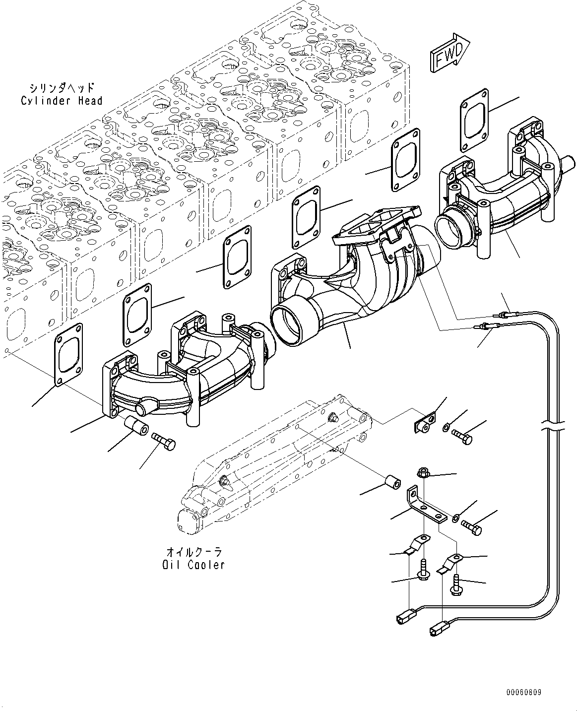 Komatsu parts book diagram for SAA6D170E-5EE S/N 610984-UP (For D375A-6R): EXHAUST MANIFOLD (#612067-)
