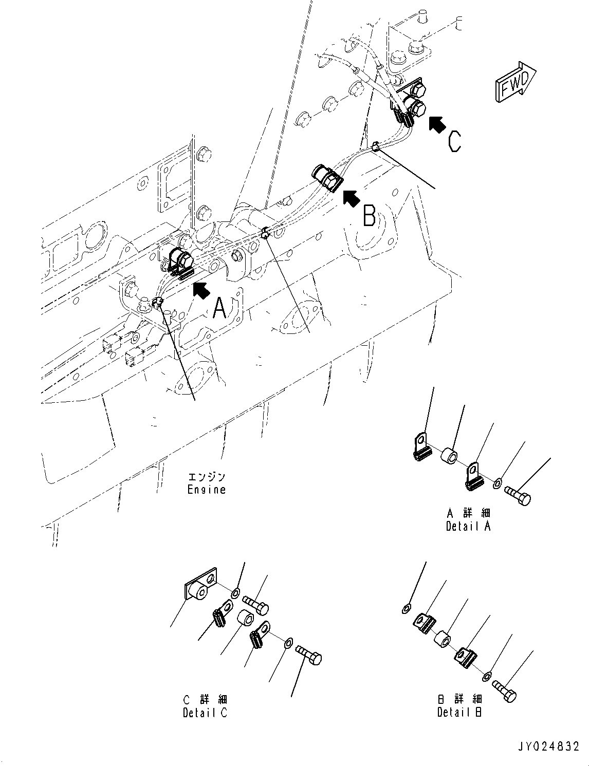 Komatsu parts book diagram for SAA6D170E-5EE S/N 610984-UP (For D375A-6R): WATER TEMPERATURE SENSOR BRACKET (#612067-)
