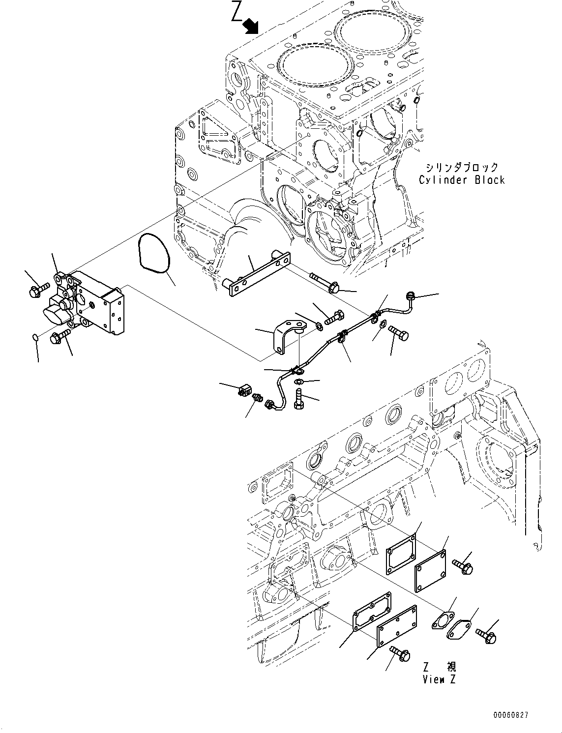 Komatsu parts book diagram for SAA6D170E-5EE S/N 610984-UP (For D375A-6R): CYLINDER BLOCK ACCESSORY, GREASE FITTING TUBE AND BLIND COVER (#610984-)