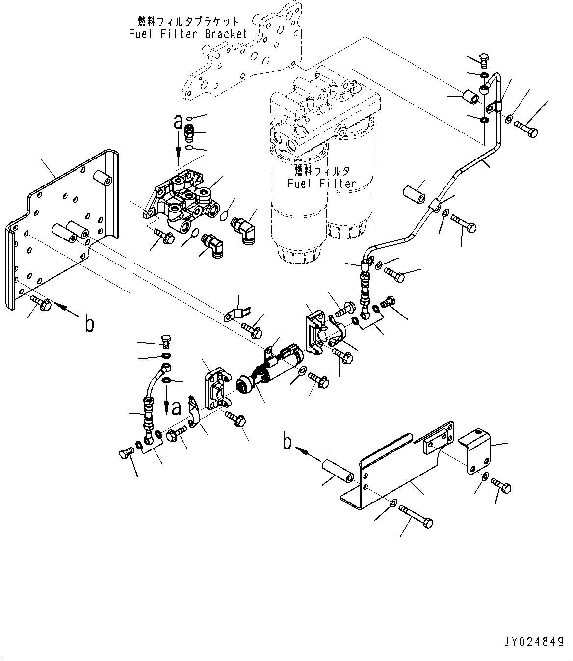 Komatsu parts book diagram for SAA6D170E-5EE S/N 610984-UP (For D375A-6R): FUEL FILTER, PRIMING PUMP AND PIPING (#610984-613757)