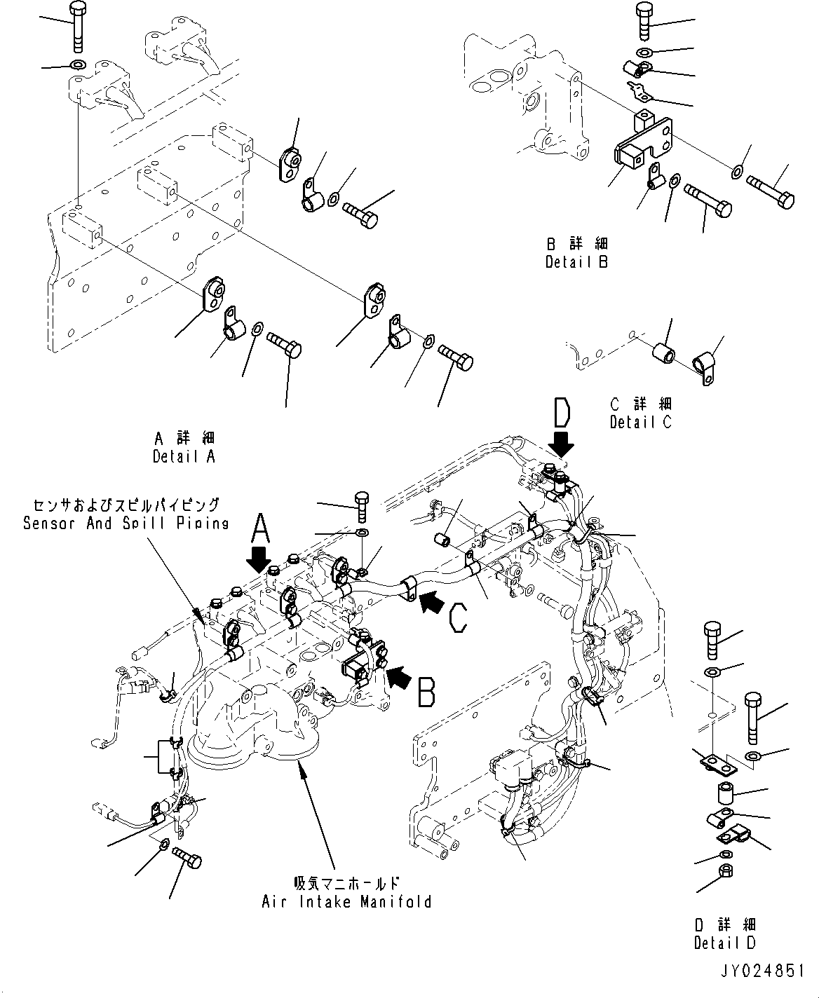 Komatsu parts book diagram for SAA6D170E-5EE S/N 610984-UP (For D375A-6R): CABLE SUPPORT, (2/5) (#610984-)